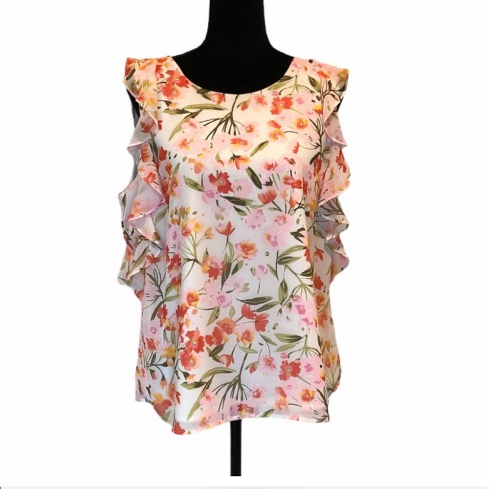 IMNYC floral cap sleeve pullover ruffle accent blouse top prairiecore size large